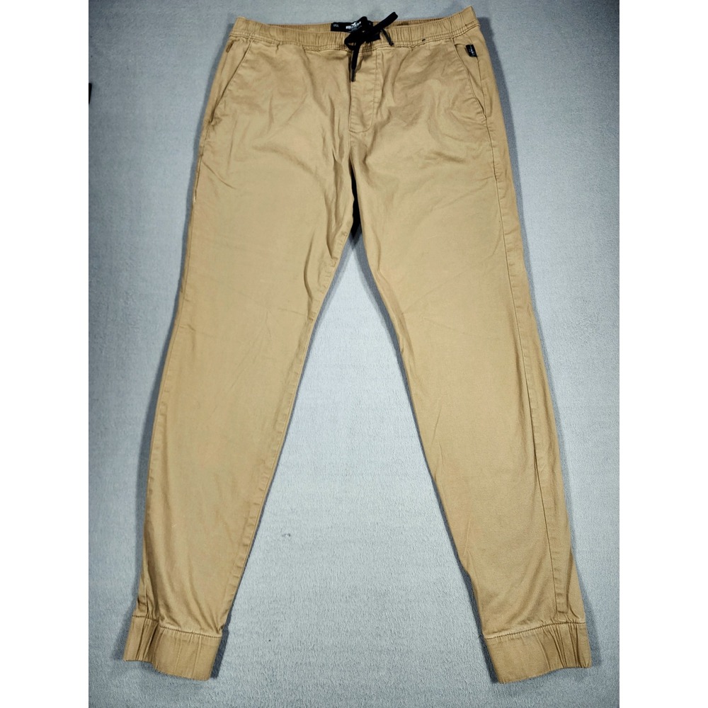 Hollister Jogger Pants Men's Large Beige Skinny Stretch Elastic Waist Cuffed